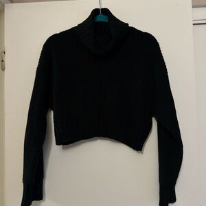 Women's Black Cropped Turtleneck Sweater